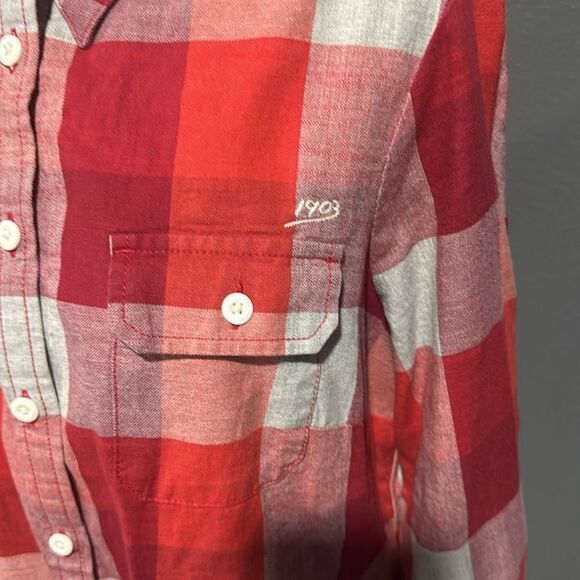 Harley Davidson Eagle Plaid Long Sleeve Button Up Shirt Red Gray L - Picture 3 of 7
